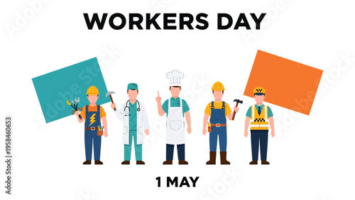 Celebration of Labor Day: A vibrant illustration showcasing the diverse workforce and the spirit of Workers' Day, with various professionals united in solidarity.
