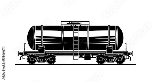 Detailed Black and White Illustration of a Tank Car.