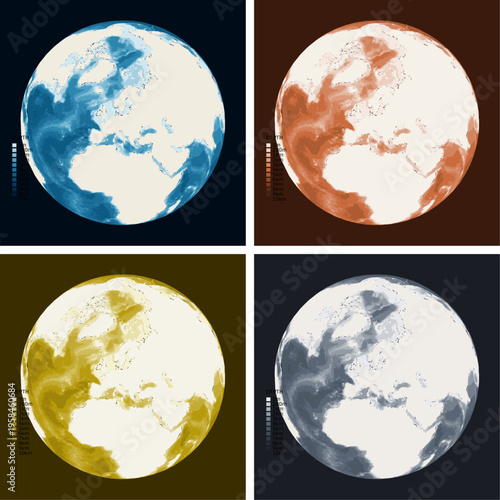 Globe Over Europe Bathymetric Ocean Depth Globe - Orthographic Projection - Scalable Multi-Color Seafloor Relief Topography with Depth Legend Showing Continental Shelves Mid-Ocean Ridges and Abyssal