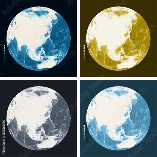 Globe Over East Asia Bathymetric Ocean Depth Globe - Orthographic Projection - Scalable Multi-Color Seafloor Relief Topography with Depth Legend Showing Continental Shelves Mid-Ocean Ridges and