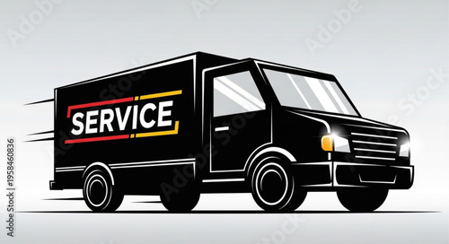 Black Service Truck Illustration with Speed Lines and Bold Lettering.