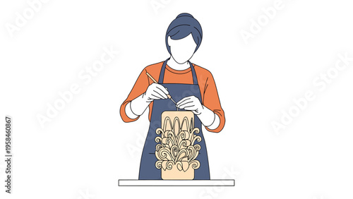 Artisan's Artistic Expression: A skilled artisan meticulously sculpts intricate patterns onto a cylindrical piece, showcasing a blend of talent, dedication, and the creation of beautiful art.