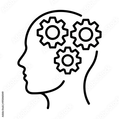 Vector of a human head with gears inside symbolizing mental processes