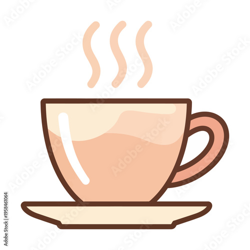 Vector of a steaming coffee cup on a saucer
