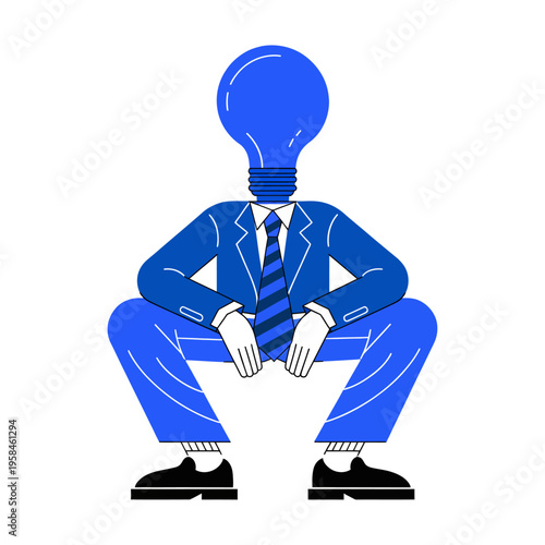 Vector of a man with a lightbulb head sitting in a thinking pose
