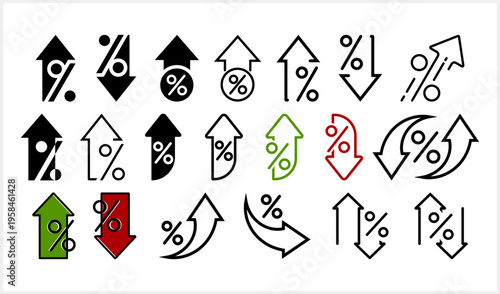 Outline arrow discount set icon isolated Percent clipart Procent Price Vector stock illustration	