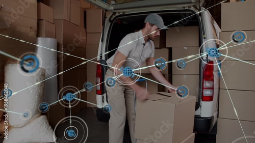 Animation of network of connections over warehouse worker