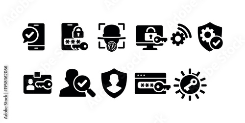 Collection of security and access icons representing digital safety and authentication methods