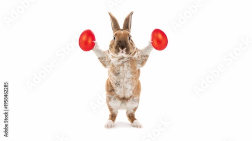 jumping Easter bunny on white screen