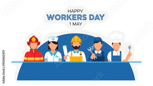 Celebrating Labor Day: Diverse group of hardworking individuals stand united, representing the backbone of our society, adorned in their respective work attire, a testament to dedication and service.