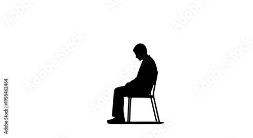 Silhouette of a man sitting on a chair in a thoughtful pose with his head down