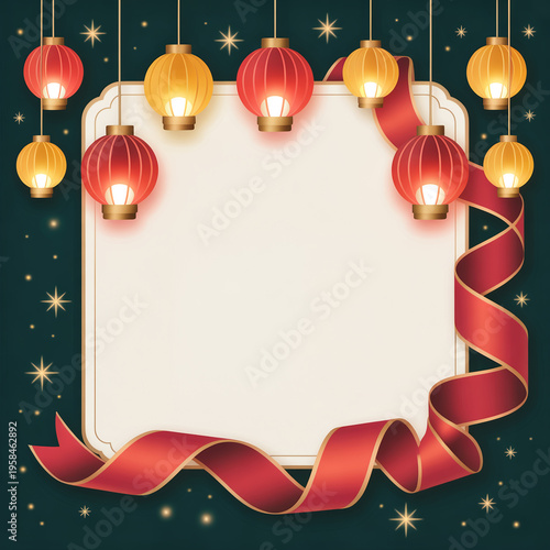 Festive red glowing christmas baubles hanging on dark background with gold stars red baubles