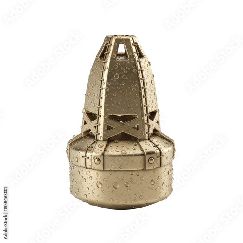 Golden buoy with water droplets