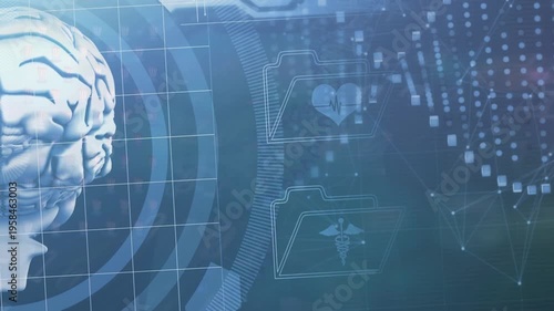 Animation of dna, brain and scientific data on digital screen