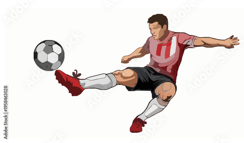 High detail soccer player kicking ball vector illustration dynamic action