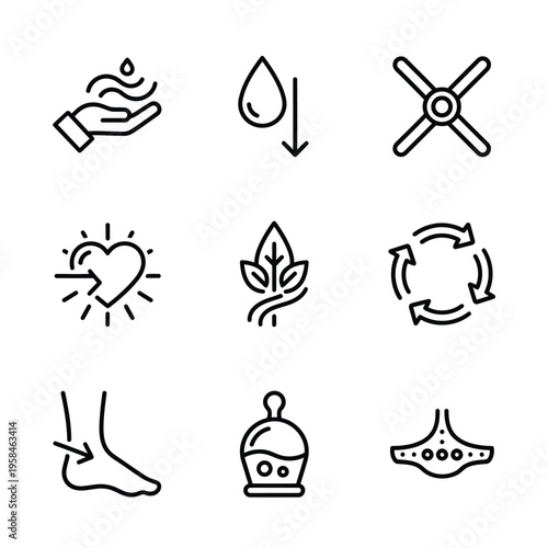 Set of Health and Wellness Icons Representing Body Care.