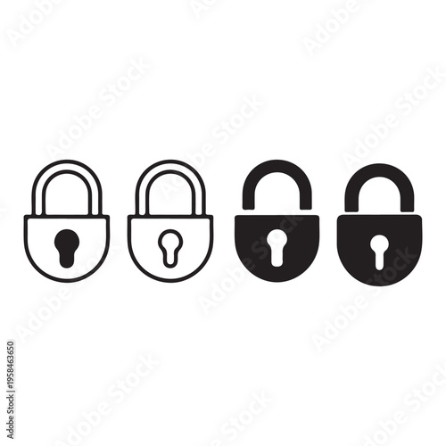 Padlock security protection privacy lock silhouette vector illustration with classic closed lock design