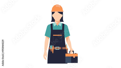 Construction Worker with Toolbox: A skilled worker, equipped with a toolbox and a safety helmet, embodying competence and reliability in the construction industry. 
