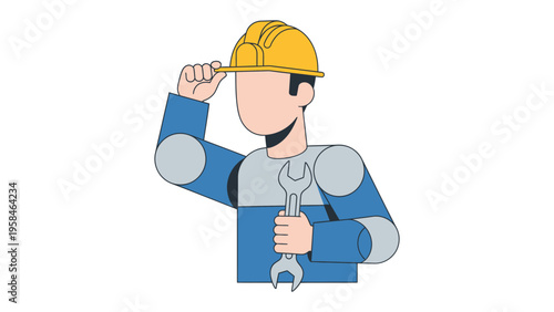 Industrious Artisan: A dedicated construction worker, adorned in a hardhat and uniform, thoughtfully holds a wrench, exemplifying expertise and commitment to his craft. 