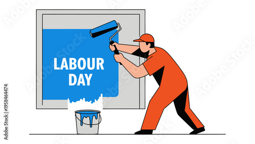 Labor Day Celebration: A graphic depiction of a dedicated worker engrossed in painting, symbolizing the significance of labor and dedication.