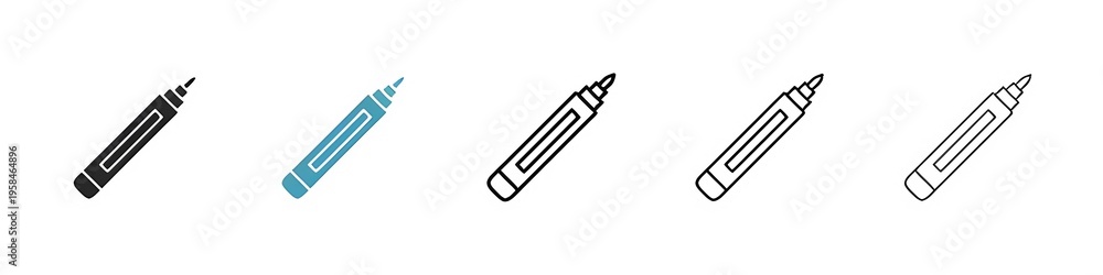 Fototapeta premium Office Text Marker and Highlighter Icons. Writing Instrument and Annotation Symbols. Thin line customizable illustration. Contour symbol. Vector isolated outline drawing. Editable stroke