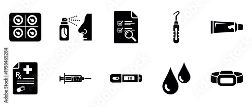 Medical icons showing diagnostics and treatment in clinic interface