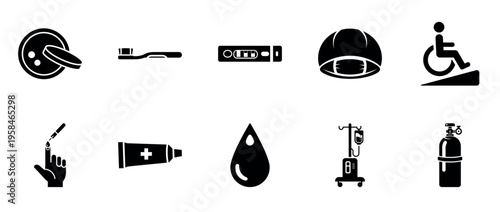 Medical and personal care icons displayed on white background
