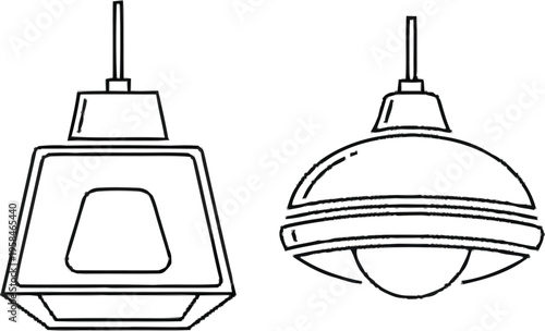 Two distinct styles of modern pendant lamps for interior decoration and architectural lighting design elements