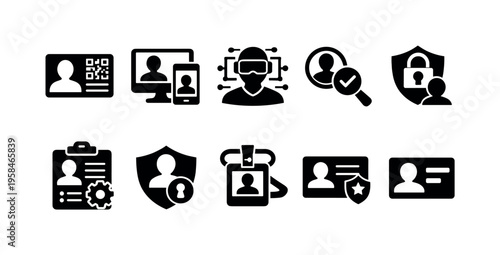Collection of icons representing digital identity, security, and access control