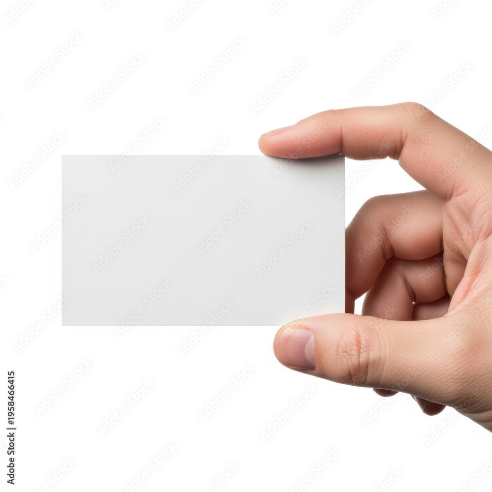 Obraz premium A hand holding a blank white business card against a plain background