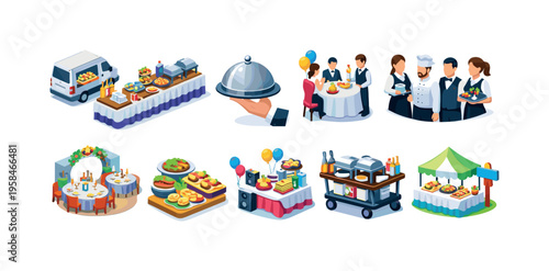 Diverse catering services and event food setups for various occasions