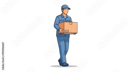 Box Delivery Illustration: A delivery person carries a package, symbolizing logistical solutions and efficient distribution, representing prompt and reliable service.