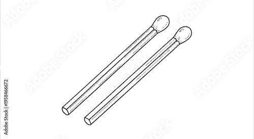 Pair of wooden matchsticks in sketch style with heads and sticks for fire starting and lighting on transparent surface