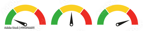 speedometer and gauge with color indicator on white background