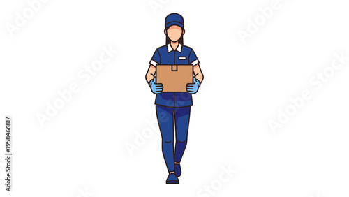 Swift Delivery: An illustration of a diligent courier, poised and ready, carrying a cardboard box, embodying the essence of reliable and speedy service.