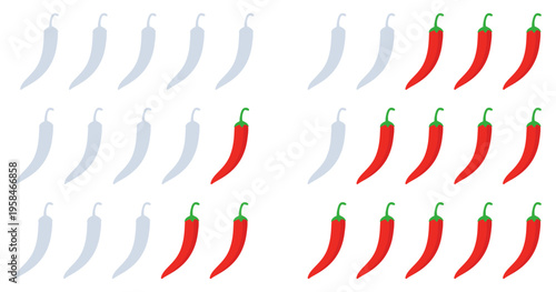 Spicy level labels. Chili spicy meter. Red spicy chili peppers. Vector illustration
