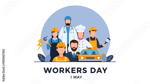 Celebrating Labor: A vibrant illustration honoring the hard work and dedication of essential workers on Labor Day, showcasing diverse professions united in solidarity and appreciation.