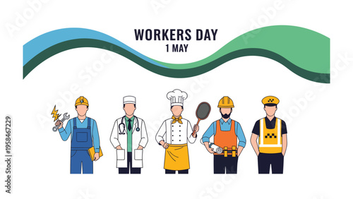 Workers' Day Celebration: A vibrant illustration for the annual Workers' Day, showcasing various professions and their vital roles in society. A reminder to honor those who contribute and labor.