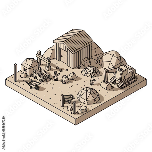 Isometric Illustration of a Farm Yard Scene.