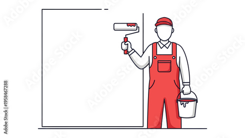 Painter at Work: Depicting a painter in the midst of a project, the image captures a moment of creation, transformation, and artistic expression.