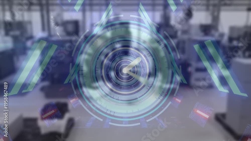 Animation of clock moving and tunnel over warehouse