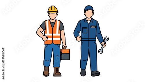 Professional Constructors: Two diligent professionals stand side-by-side, showcasing their dedication and skills in the construction and maintenance fields.