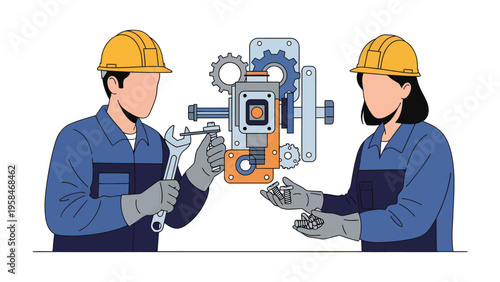 Mechanics at Work: A pair of skilled mechanics collaborate, engrossed in the intricate assembly of a complex machine, their focused dedication shaping the future of innovation.