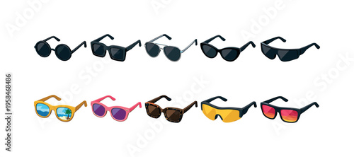 Collection of diverse sunglasses styles for fashion and sun protection