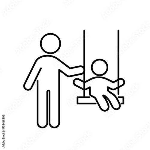 こどもをブランコにのせている人の線画アイコン