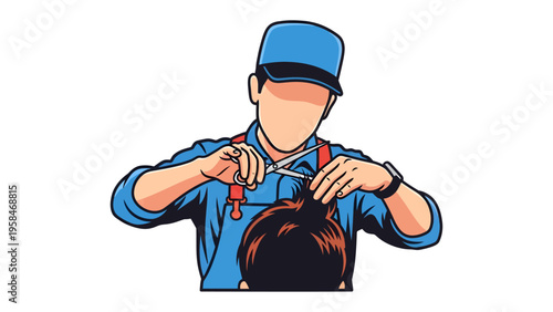 Haircut Precision: A skilled stylist meticulously trims a client's hair with focused expertise and care.