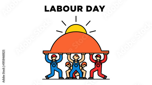 Labour Day: A visually striking illustration of workers carrying an abstract structure symbolizes the strength and effort behind Labor Day.