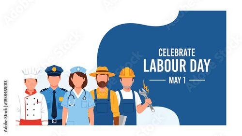 Celebrating Labor Day: A diverse group of essential workers come together, embodying the spirit of dedication and service in a vibrant celebration of Labor Day.