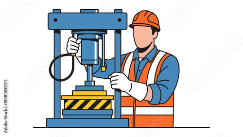 Mechanical Precision: An industry worker operates a heavy-duty press, embodying the strength and precision required in manufacturing processes, set against a stark backdrop.