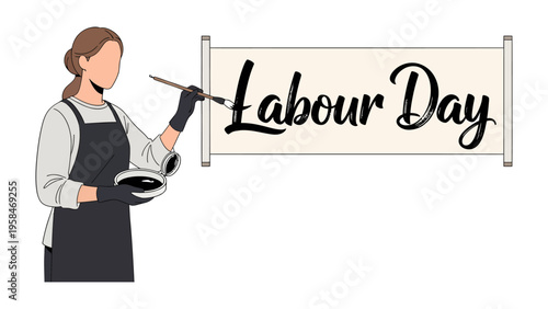 Celebrating Labor Day with Art: An artist, brush in hand, adds a personal touch to the Labour Day banner, embracing artistic expression.